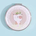 Pink portable folding makeup mirror with cartoon cat and quicksand glitter sequins - Grey Cat (Round)