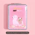 Pink portable quicksand folding mirror with llama design and golden sequins - Pink Alpaca Panda (Rectangular)