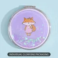 Portable round folding mirror featuring purple glitter sand and cartoon fox pattern - Purple Fox Girl (Round)