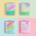 Portable folding mini mirror featuring glitter quicksand and lucky smile design - Rainbow Series (Rectangular)