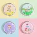 Mini round folding makeup mirror with cartoon animal designs and colorful quicksand glitter - Fox Series (Round)