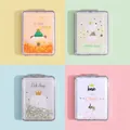 Portable folding quicksand makeup mirror with cartoon rabbit and bear patterns - Dancing Rabbit Series (Rectangular)