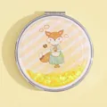 Mini folding makeup mirror with yellow quicksand design and cartoon fox pattern - Fox Girl in Yellow Dress (Round)