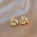 Elegant gold interlocking knot stud earrings paved with sparkling cubic zirconia stones - Interlocking Triangle Style (E3174 White) / Gold