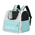 Mint green breathable cat backpack with mesh side panel and Hello Cat logo design - 37*34*25cm / Green