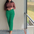 Women's high-waisted green straight-leg suit trousers with sharp crease and casual style - S / Green