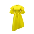 Detail view of high collar and tiered ruffle sleeves on this yellow A-line party dress - S / Yellow