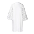 Detailed view of elegant white dress featuring sheer lantern sleeves with large polka dots - S / White