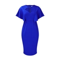 Vestido tubo azul real con escote de gota y mangas de mariposa para un estilo profesional - S / Azul Real