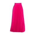 Detailed view of the rose red pleated maxi skirt with elastic waistband and satin texture - S / Rose Red