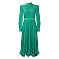 Detalle de conjunto de top con mangas abullonadas y falda plisada verde con cinturón - S / Verde