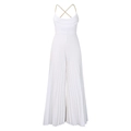 Detailansicht des weißen Falten-Jumpsuits mit eleganten goldenen Ketten-Trägern - S / Weiß