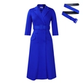 Detail van de koningsblauwe blazerjurk met dubbele knopen en bijpassende riem met gesp - S / Blauw