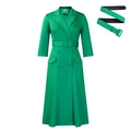 Detail van de felgroene double-breasted jurk met blazer kraag en bijpassende tailleriem - S / Groen