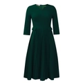 Detail of dark green dress with pleated skirt, three-quarter sleeves and V-neckline - S / Dark Green