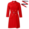 Elegante rode double-breasted blazerjurk met plooirok en bijpassende tailleriem - S / Rood