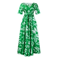 Detail of green summer dress with white pop art print and waist tie belt - S / Green White Graffiti