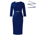 Elegante abito a tubino blu reale con vita a balze e cintura sottile con fibbia dorata - S / Blu Pavone + Cintura