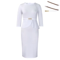 Abito bianco elegante vestibilità slim con pieghe asimmetriche e bottoni in metallo - S / Bianco con cintura
