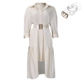 Robe chemise beige oversize avec ourlet à volants asymétrique et ceinture PVC - S / Beige