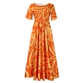 Détail de robe à imprimé feuilles tropicales avec manches courtes et ceinture - Abricot Orange