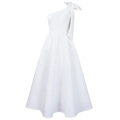 Detailansicht eines weißen One-Shoulder-Abendkleids mit großer Schleife und A-Linien-Schnitt - S / Weiß