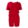 Dettaglio del completo rosso a due pezzi con texture a pieghe orizzontali unica - S / Rosso