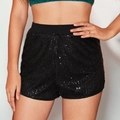 Funkelnde schwarze Pailletten-Shorts mit hoher Taille und Gummizug für Partys - S / Schwarz