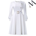 Elegante abito bianco a maniche lunghe linea A con bottoni dorati e cintura regolabile - S / Bianco