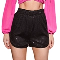 Funkelnde schwarze Pailletten-Shorts mit hoher Taille und bequemem Gummibund für Partys - S / Schwarz