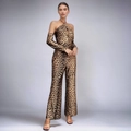 Tuta leopardata con scollo all'americana e gamba larga, inclusi manicotti coordinati - S / Marrone