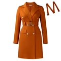 Elegant orange double-breasted blazer dress with matching belt and silver buttons - S / Brown