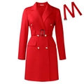 Elegant red double-breasted long sleeve blazer dress with a matching waist belt - S / Red