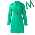 Slim fit double-breasted green blazer dress with metal buttons and matching belt - S / Green