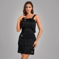 Vestido de cóctel negro con lentejuelas y flecos con tirantes finos para fiestas y eventos - S / Negro