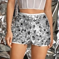 Pantaloncini a vita alta con paillettes argento scintillanti per feste e festival - S / Argento