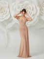 Elegante abito da sera a sirena rosa nudo con corsetto e spacco laterale alta classe - S / Albicocca