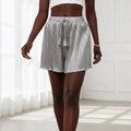 Metallisch silberne High-Waist-Plissee-Shorts mit Kordelzug und Quasten-Detail - S / Silber