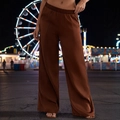 Braune Hose mit hohem Bund und weitem Bein aus fließendem Stoff mit Gummizug - S / Kaffeebraun
