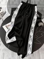 Plus size women black wide leg pants with white floral lace side stripe casual trousers - 1XL / Bottoms / Black