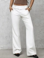 Women high waist white flared dress pants with double button waist and elegant fit - S / White
