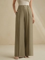 Eleganti pantaloni a vita alta a gamba larga in verde oliva con pieghe frontali - S / Verde Matcha