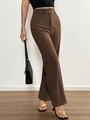 Dunkelbraune Stoffhose mit hoher Taille und weitem Bein für einen eleganten Büro-Look - S / Kaffeebraun