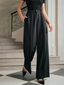 Pantaloni neri da donna a vita alta e gamba larga con dettagli a pieghe e vestibilità fluida - S / Nero
