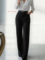 Pantaloni neri a vita alta e gamba larga con piega frontale e drappeggio elegante donna - S / Nero