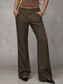 Women high waist wide leg suit trousers in dark coffee brown with double button detail - Coffee