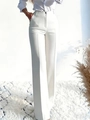 Eleganti pantaloni bianchi a vita alta con gamba larga, pieghe stirate e tessuto morbido - S / Bianco