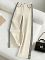 Pantalon élégant à taille haute et jambes larges avec bandes latérales en pied-de-poule - S / Blanc Cassé