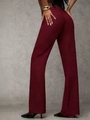 Women's burgundy high waisted wide leg trousers in a slim fit professional suit style - Burgundy