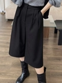Jupe-culotte noire à taille haute pour femme avec plis devant et coupe large fluide - S / Noir